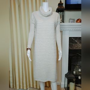 GO COUTURE RIBBED COWL NECK SWEATER DRESS, OATMEAL L